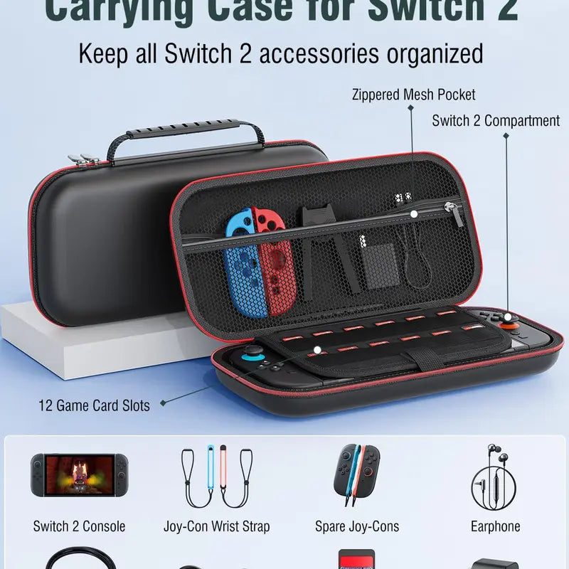 Premium Hard Shell Carrying Case for Nintendo Switch 2 (2025) – Large Capacity, Portable Travel Bag with 12 Game Slots, Screen Protector & Waterproof EVA Material