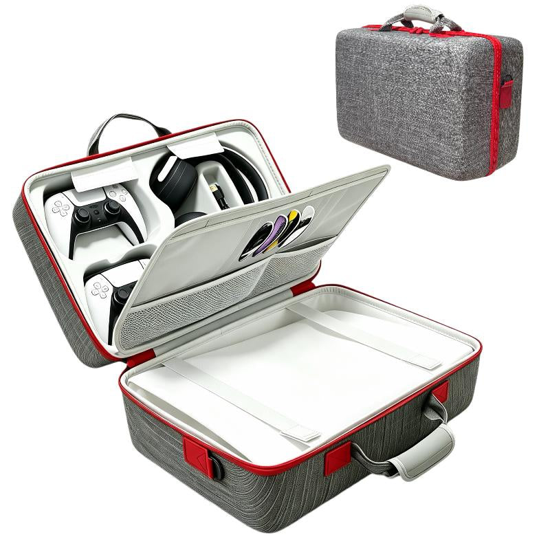 PS5 Gaming Console Portable Carry Case - Compact EVA Shell Home/Travel Luggage Organizer with 2 Controller Slots for Console & Accessories