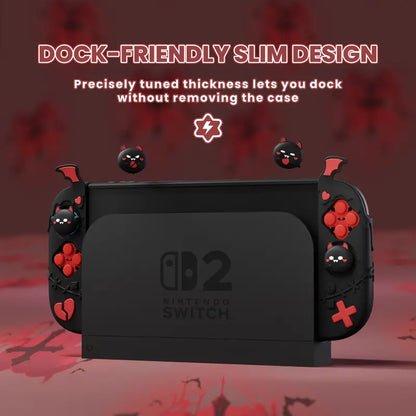 Playvital [For Nintendo Switch 2(2025 Version) ] Gothic Imp Series & Cute Demon Series Protective Case for Nintendo Switch 2, Kawaii Dockable Hard Case Shell for Switch 2 with Thumb Grips & Sticker - Black