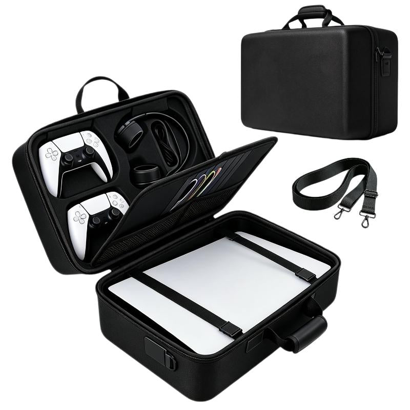 PS5 Gaming Console Portable Carry Case - Compact EVA Shell Home/Travel Luggage Organizer with 2 Controller Slots for Console & Accessories