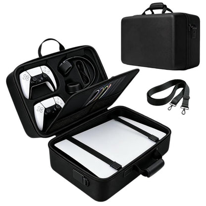 PS5 Gaming Console Portable Carry Case - Compact EVA Shell Home/Travel Luggage Organizer with 2 Controller Slots for Console & Accessories